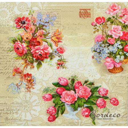 Serwetka do decoupage MAKI kwiaty vintage 33x33cm